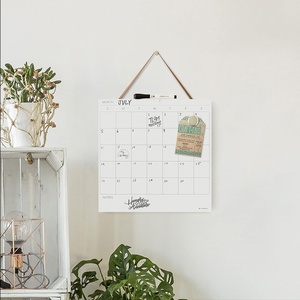 U Brands Magnetic Calendar Dry Erase White Board Tile, with Leather Strap Hanger, 14” x 14”, 1 Count(Calendar)