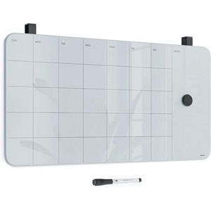 U Brands Magnetic Cubicle/Wall Glass Dry-Erase Monthly Calendar Board, 23″ X 12″ Inches, White Frosted Surface, Frameless(Monthly)