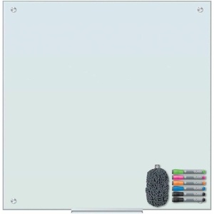 U Brands Magnetic Dry Erase Board White Board, Office Supplies, White, with Eraser, Markers, Magnet, 18” Tray, 4mm, 36″ x 36″(35″W x 35″H)