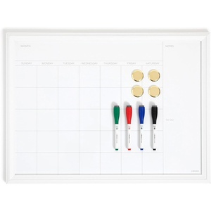 U Brands Magnetic Dry Erase Monthly Calendar Whiteboard Value Pack, 24″ x 18″, Wall Mounted Planner Board with Wood Style Frame, Home Office & Kitchen Family Command Center, Includes Markers & Magnets