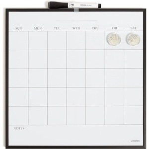 U Brands Magnetic Dry Erase Wall Calendar White Board, 14″ x 14″, Black Metal Frame, Includes Magnets and Marker(Black)