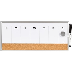 U Brands Magnetic Dry Erase Weekly Calendar White Board With Cork Strip, 18″ x 7.5″, Silver Aluminum Frame, Includes Magnet, Marker(17″W x 7″H)