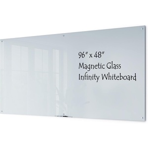 U Brands Magnetic Glass Dry Erase Board, 6′ x 4′, Infinity Frameless Mounting, White Surface, Accessory Tray, White (72″ W x 48″ H)(96″W x 48″H)