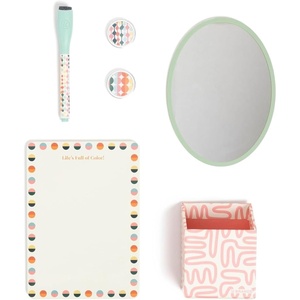 U Brands Magnetic Locker Accessories and Decorating Kit, Back to School Essentials, Mirror Markerboard, Gold Magnetic Cup, Marble Magnets and Dry Erase Marker(Colorful Cubist)
