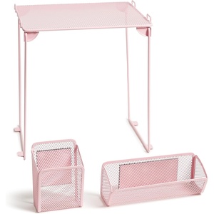 U Brands Metal 3-Piece Locker Organization Kit, Includes Folding Locker Shelf, Magnetic Cup, and Bin, Back to School, Blush(Blush)