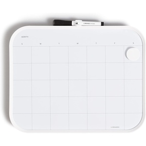 U Brands Modern Bevel Dry Erase Calendar White Board Value Pack, Office Supplies, Includes Markers, Magnets, Eraser, 16” x 20”(White)