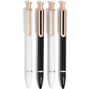 U Brands Monterey Ballpoint Pens, Set of 4, Black and White With Rose Gold Details, Bold (1.0 mm) Point, Black Ink(Black and White)