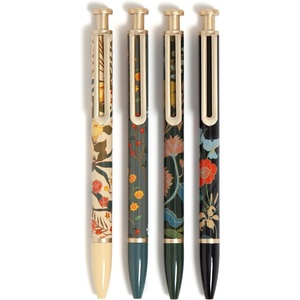 U Brands Monterey Ballpoint Pens, Set of 4, Black and White With Rose Gold Details, Bold (1.0 mm) Point, Black Ink(Botanical Studies)