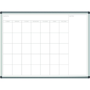 U Brands PINIT Magnetic Dry Erase Monthly Calendar White Board with Cork Pin Strips Across The Top and Bottom, 36″ x 24″ Inches, Silver Aluminum Frame(47″W x 35″H)