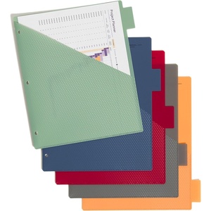 U Brands Poly Performance 5-Tab Dividers with Pockets, Set of 15, Assorted Core Colors, 3-Hole Punched(Core Colors)