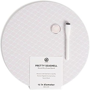 U Brands Round Magnetic Marble Print Dry Erase Board White Board, 12″ Diameter, Frameless, Includes Magnet and Marker(Pretty Pink Seashell)