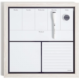 U Brands Rustic Linen Bulletin Board, 14″ x 14″, White Wood Style Frame, Industrial Grade Pinning Surface, Includes Push Pins(Dry Erase Board – Weekly)
