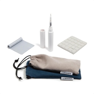 U Brands Tech Cleaning Kit, 2 Pack, Drawstring Pouches in Sand Beige and Storm Blue, Phone Keyboard Screen Cleaner Set for AirPods, Keyboards, and Screens
