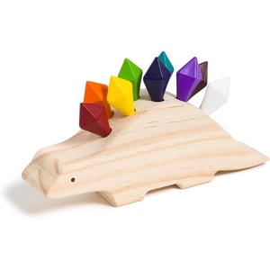 U Brands U Play Crayon-o-Saurus Dinosaur-Shaped Holder for Kids, Wooden with 10 Shaped Crayons