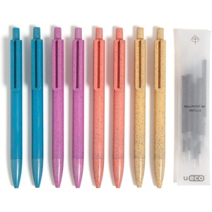 U Brands U-Eco Ballpoint Click Pens with Refills, Set of 8, Core Speckle, Medium (0.7 mm) Point, Black Ink(Sunset Speckle)