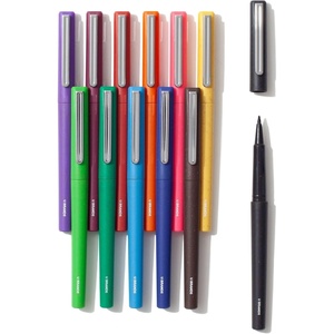 U Brands U-Eco Felt Tip Fluid Pens, 12 Count, Bold Primary Colors, 0.7mm Medium Tip, Plant-Based Barrel, 35% Less Plastic, Quick Dry Ink