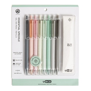 U Brands U-eco Pastel Speckle Gel Click Pens, .7mm, Black Ink, Assorted Colors, 8 Pack + Refills