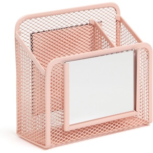 U Brands White Magnetic Locker Cup with Mirror, Locker Mirror with Pencil Holder, Magnetic Organizer for School Lockers, 5″ x 2.4″ x 4.75″(Peachy Pink)