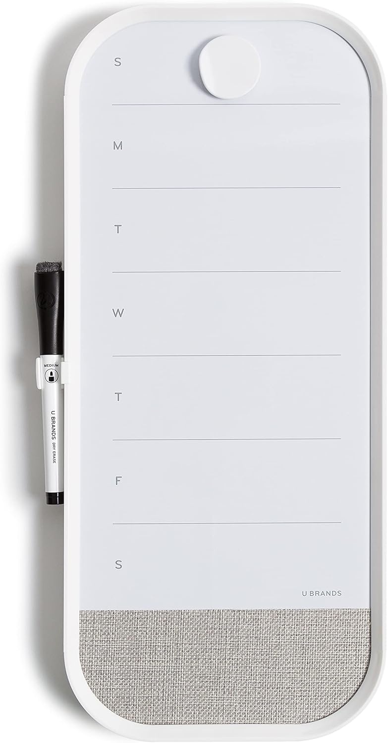 image:imageU Brands Modern Bevel Magnetic Dry Erase Calendar White Board with Bulletin Strip 7 x 16 White Frame Includes Magnet MarkerWhite