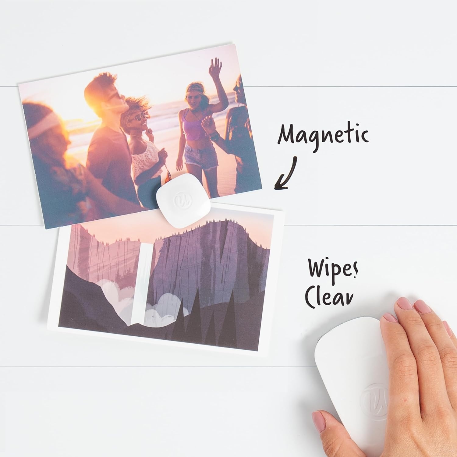 image:imageU Brands Modern Bevel Magnetic Dry Erase Calendar White Board with Bulletin Strip 7 x 16 White Frame Includes Magnet MarkerWhite