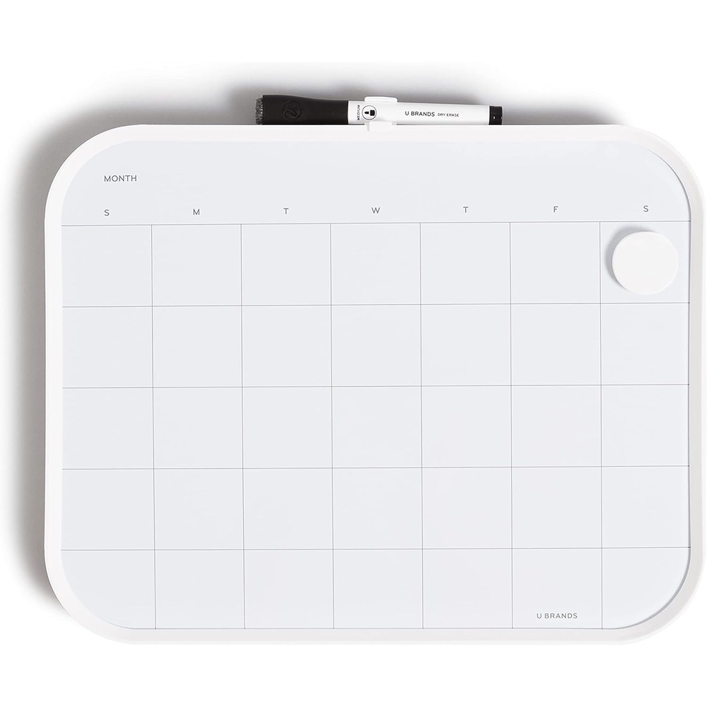 image:imageU Brands Modern Bevel Magnetic Dry Erase Calendar White Board with Bulletin Strip 7 x 16 White Frame Includes Magnet MarkerWhite
