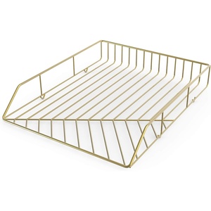 U Brands Metal Paper Tray, Letter Size, Desktop Accessory, Vena Collection, Gold, 3233U03-12