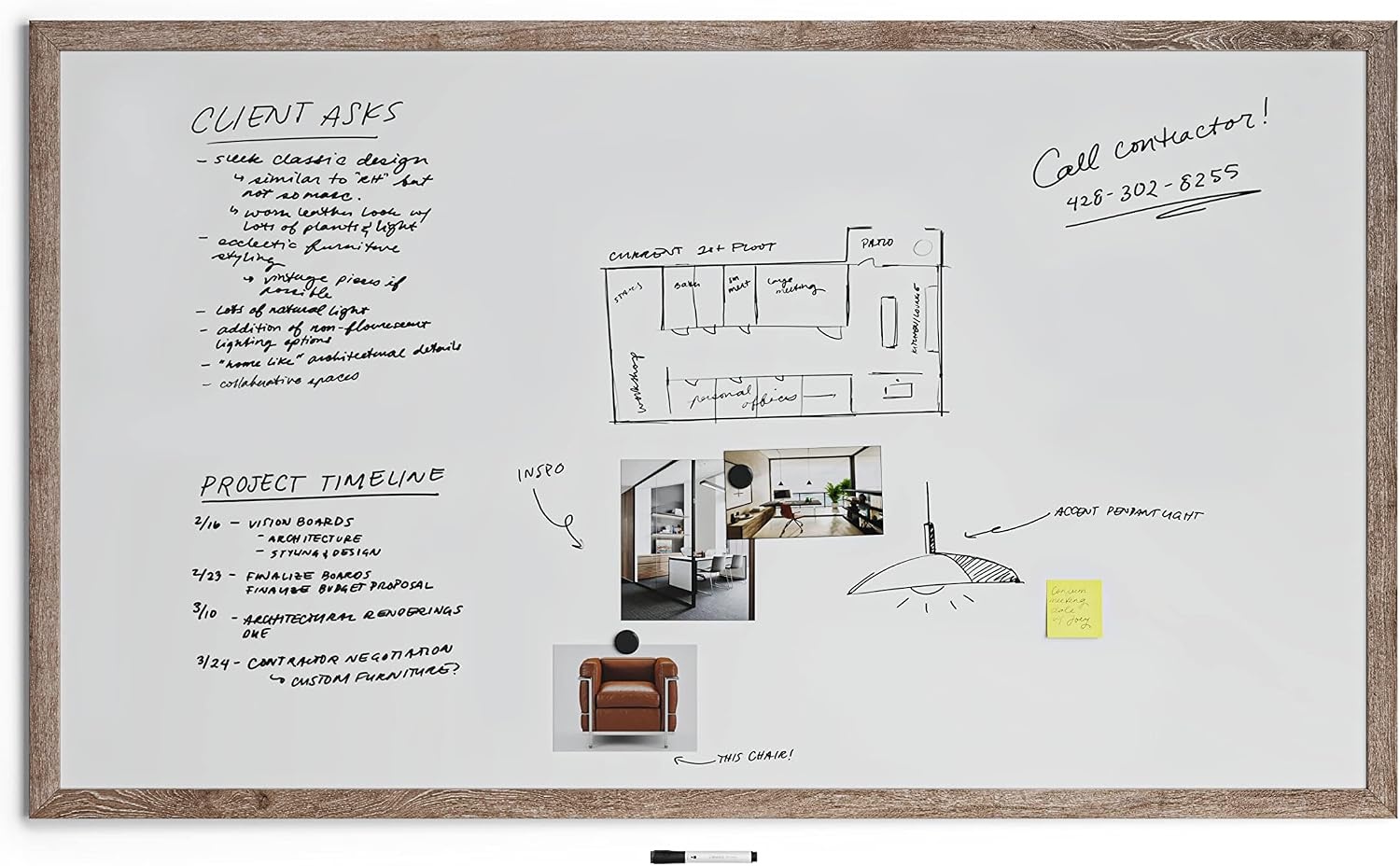 image:imageU Brands Decor Magnetic Dry Erase Board White Board 48 x 72 Inches Rustic Wood Frame72W x 48H