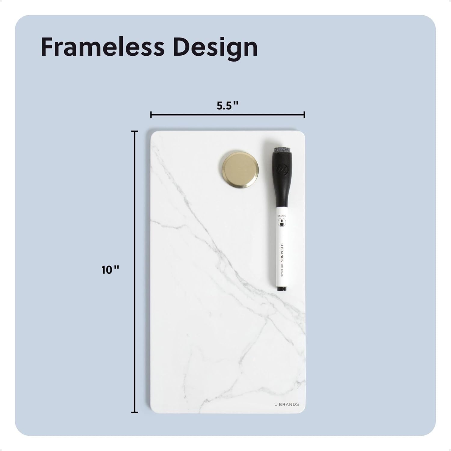 image:imageU Brands Magnetic Dry Erase Whiteboard 55 x 10 Small White Board Frameless Marble Print Includes Dry Erase Marker amp Magnet Perfect for Office Desk Home Fridge and Locker