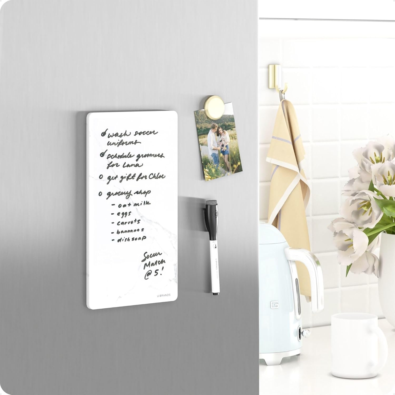 image:imageU Brands Magnetic Dry Erase Whiteboard 55 x 10 Small White Board Frameless Marble Print Includes Dry Erase Marker amp Magnet Perfect for Office Desk Home Fridge and Locker