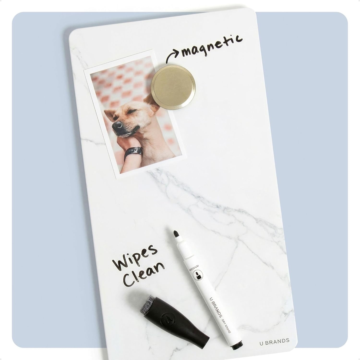 image:imageU Brands Magnetic Dry Erase Whiteboard 55 x 10 Small White Board Frameless Marble Print Includes Dry Erase Marker amp Magnet Perfect for Office Desk Home Fridge and Locker