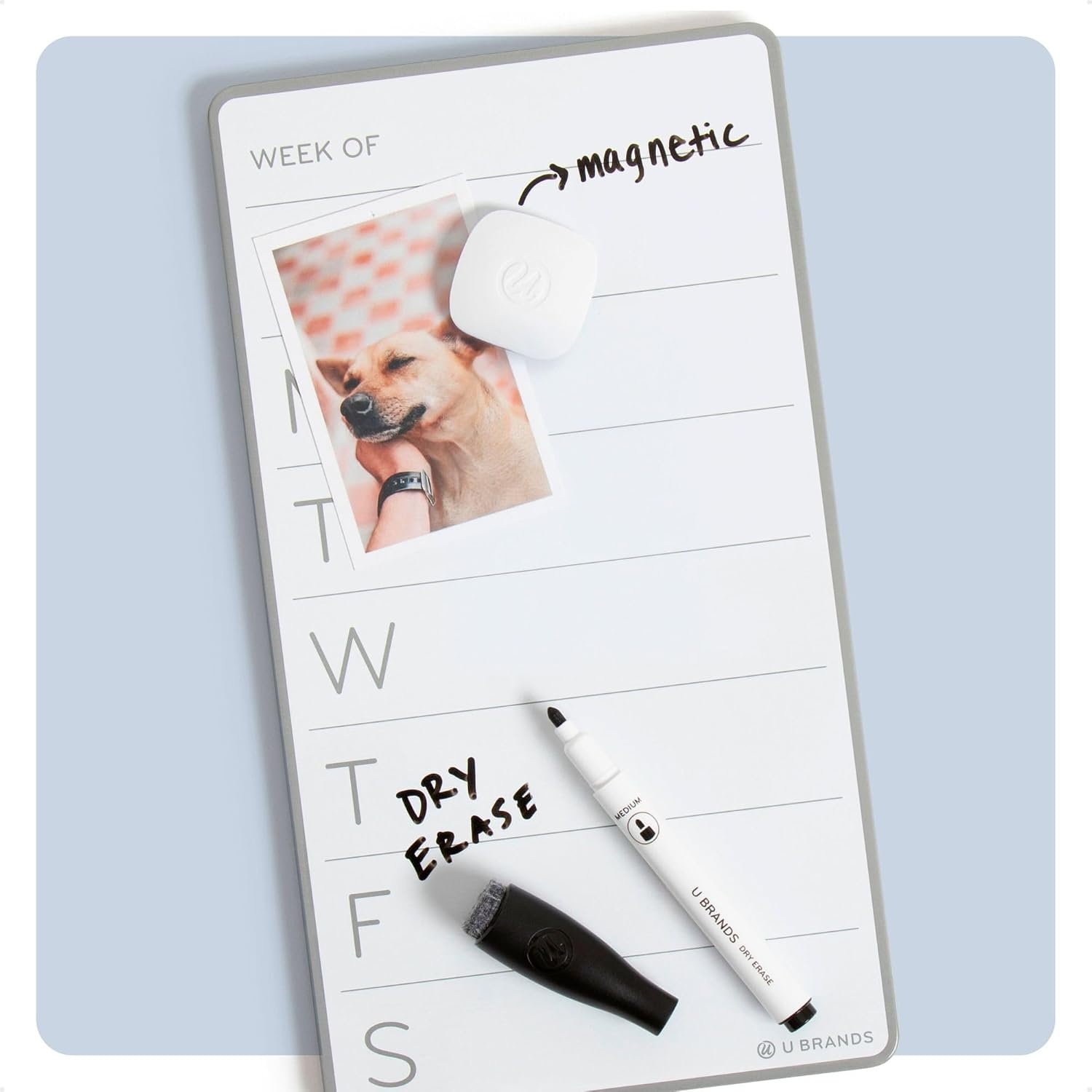 image:imageU Brands Magnetic Weekly Calendar Whiteboard 55 x 10 Small White Board Gray Frame Includes Dry Erase Marker amp Magnet Perfect for Office Desk Home Fridge and Locker
