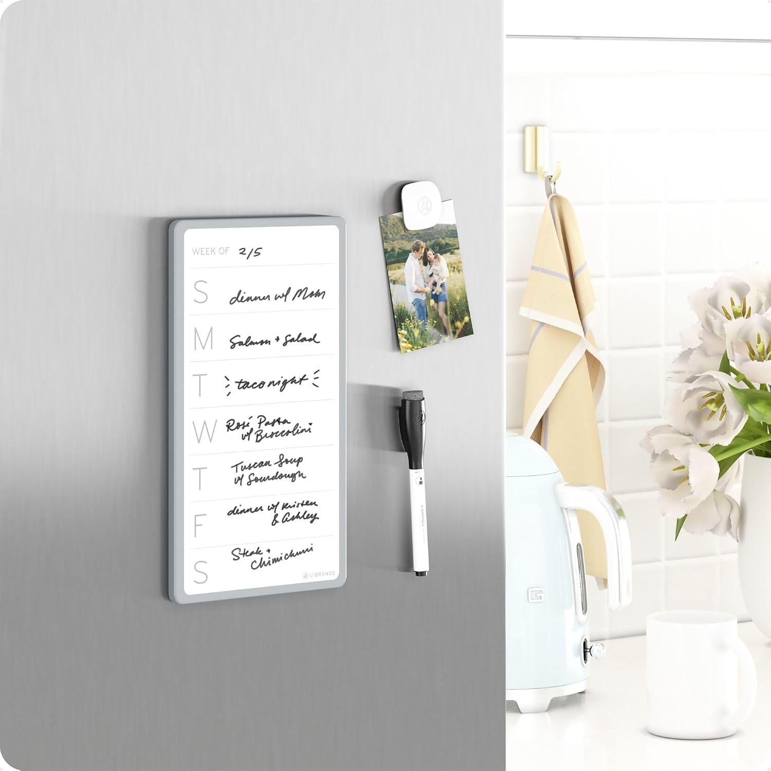 image:imageU Brands Magnetic Weekly Calendar Whiteboard 55 x 10 Small White Board Gray Frame Includes Dry Erase Marker amp Magnet Perfect for Office Desk Home Fridge and Locker