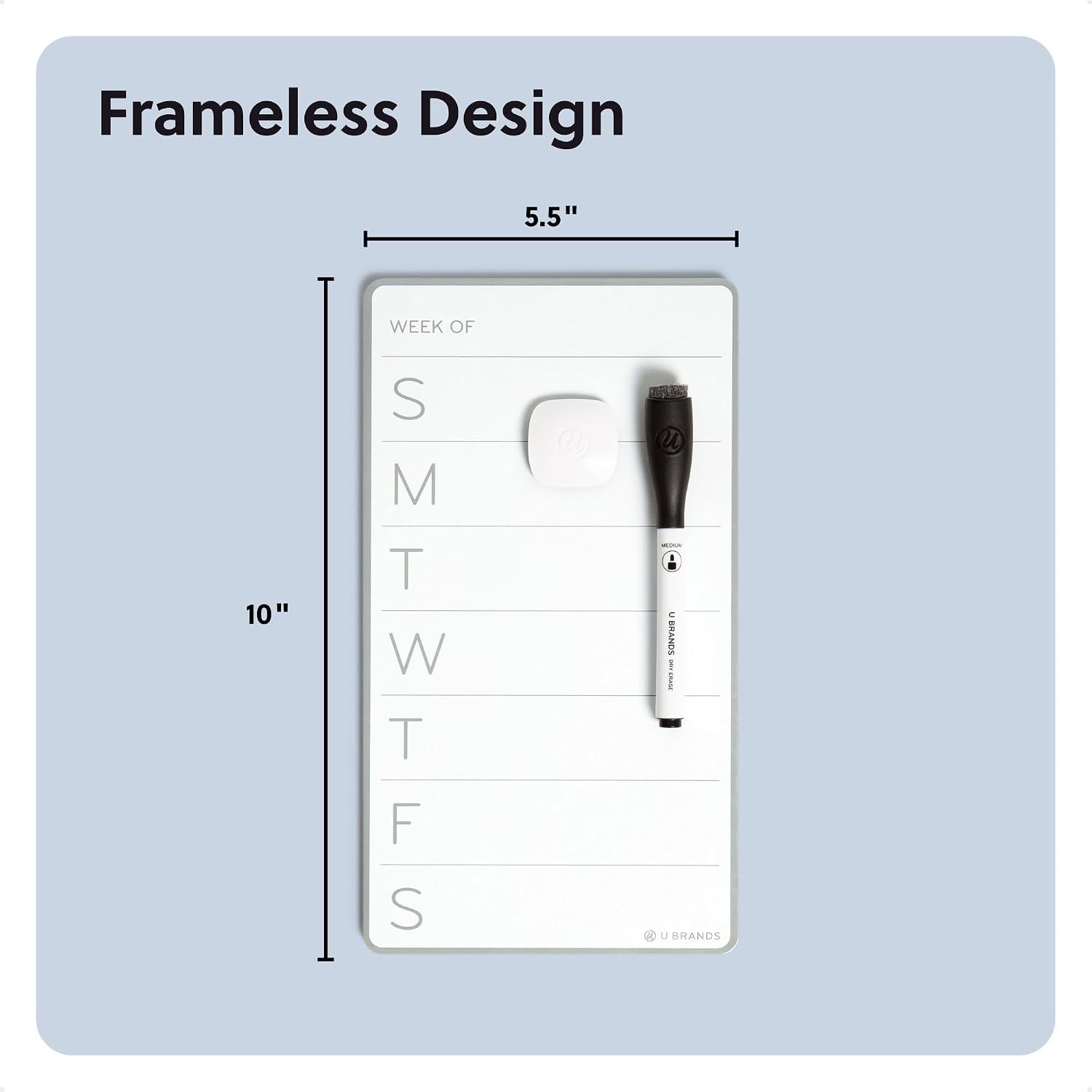 image:imageU Brands Magnetic Weekly Calendar Whiteboard 55 x 10 Small White Board Gray Frame Includes Dry Erase Marker amp Magnet Perfect for Office Desk Home Fridge and Locker