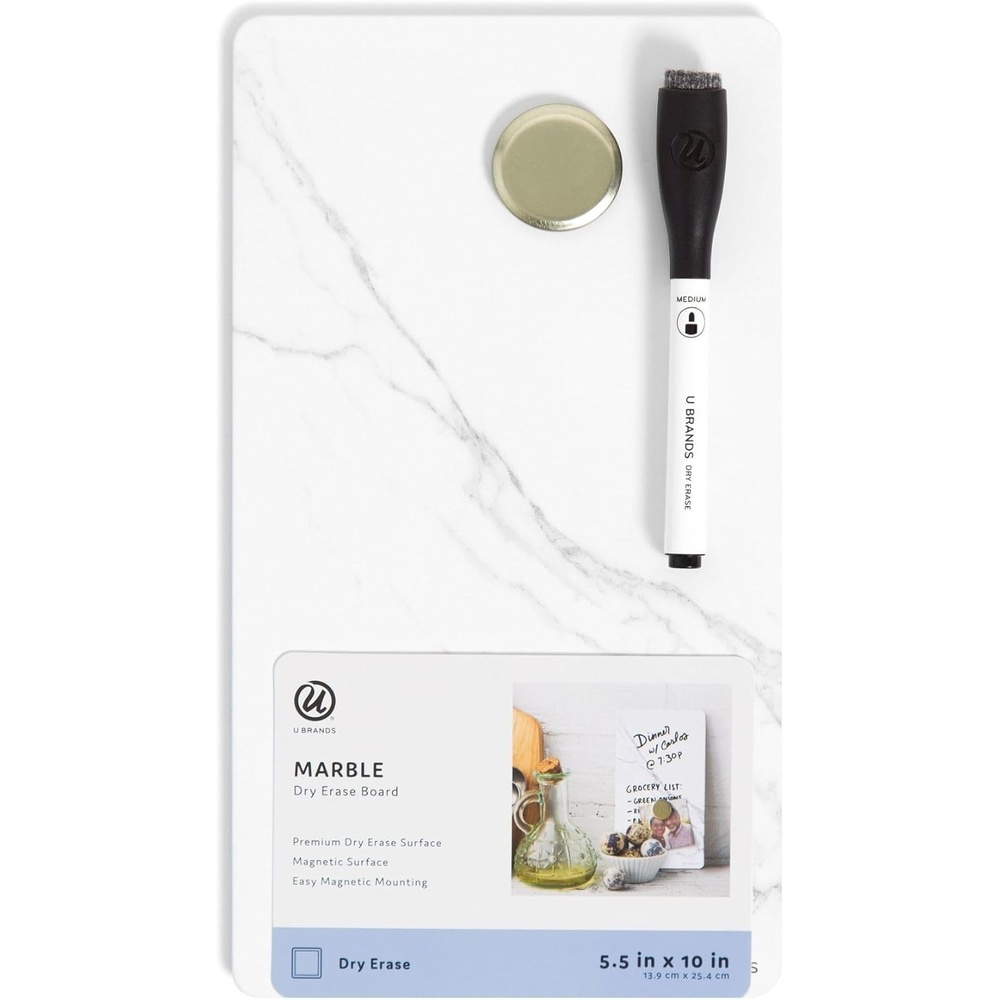 image:imageU Brands Magnetic Dry Erase Whiteboard 55 x 10 Small White Board Frameless Marble Print Includes Dry Erase Marker amp Magnet Perfect for Office Desk Home Fridge and Locker