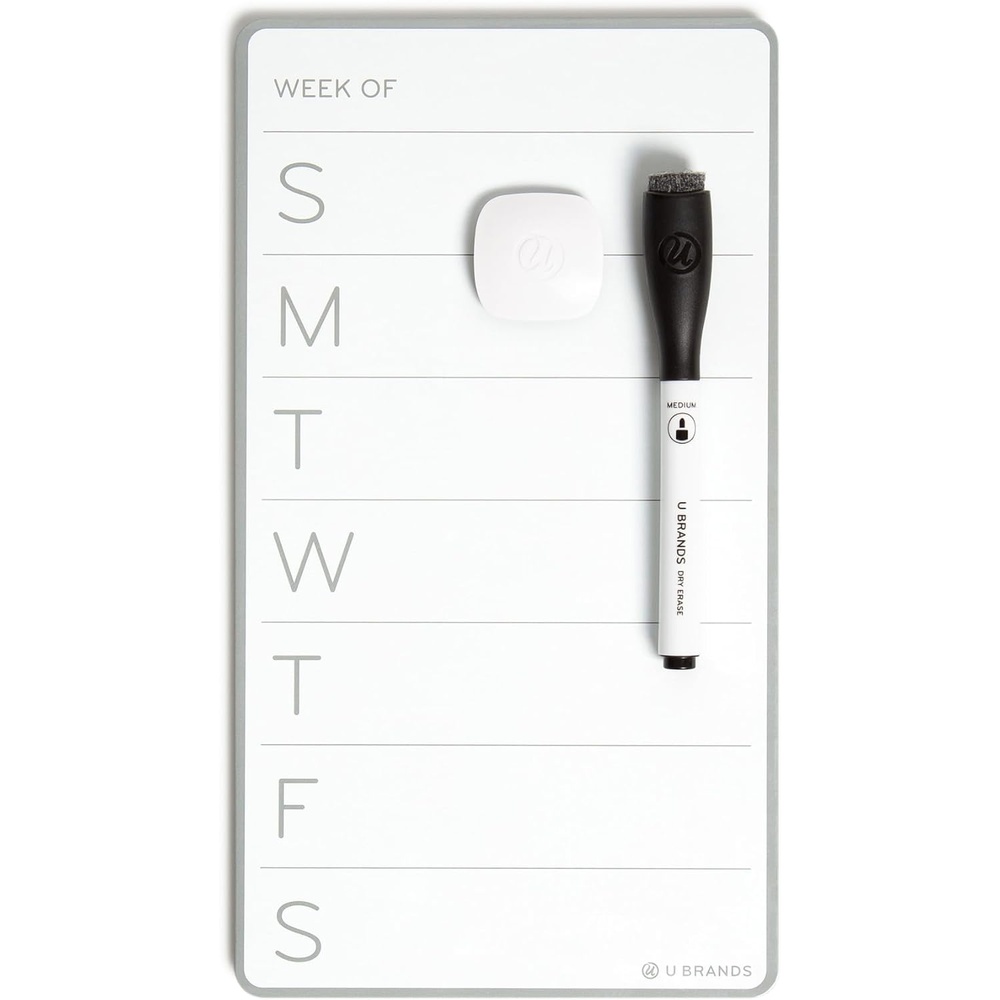 image:imageU Brands Magnetic Weekly Calendar Whiteboard 55 x 10 Small White Board Gray Frame Includes Dry Erase Marker amp Magnet Perfect for Office Desk Home Fridge and Locker