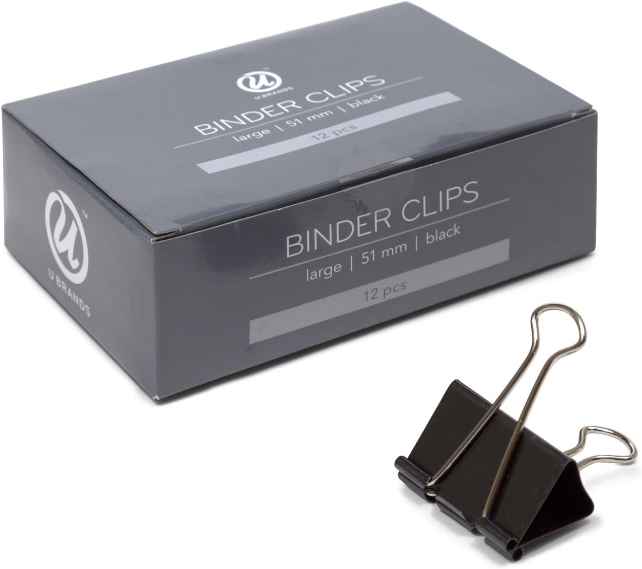 image:imageU Brands Binder Clips Large 2Inch Width 1Inch Paper Holding Capacity Black and Silver Steel 12CountLarge