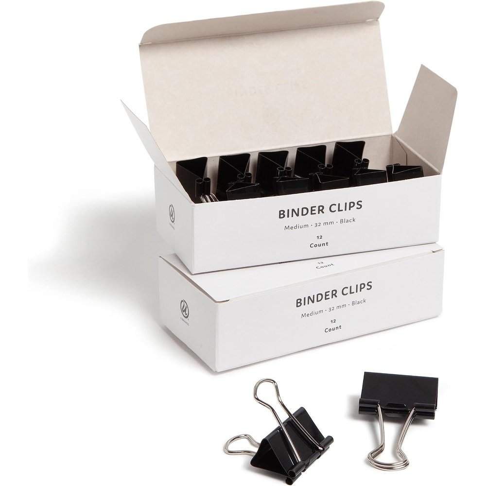 image:imageU Brands Binder Clips Large 2Inch Width 1Inch Paper Holding Capacity Black and Silver Steel 12CountMedium