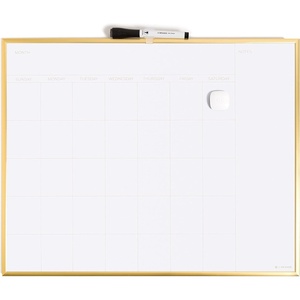 U Brands Monthly Calendar Magnetic Dry Erase White Board, Gold Aluminum Frame, 16″ x 20″ (6710U00-01)(Gold)
